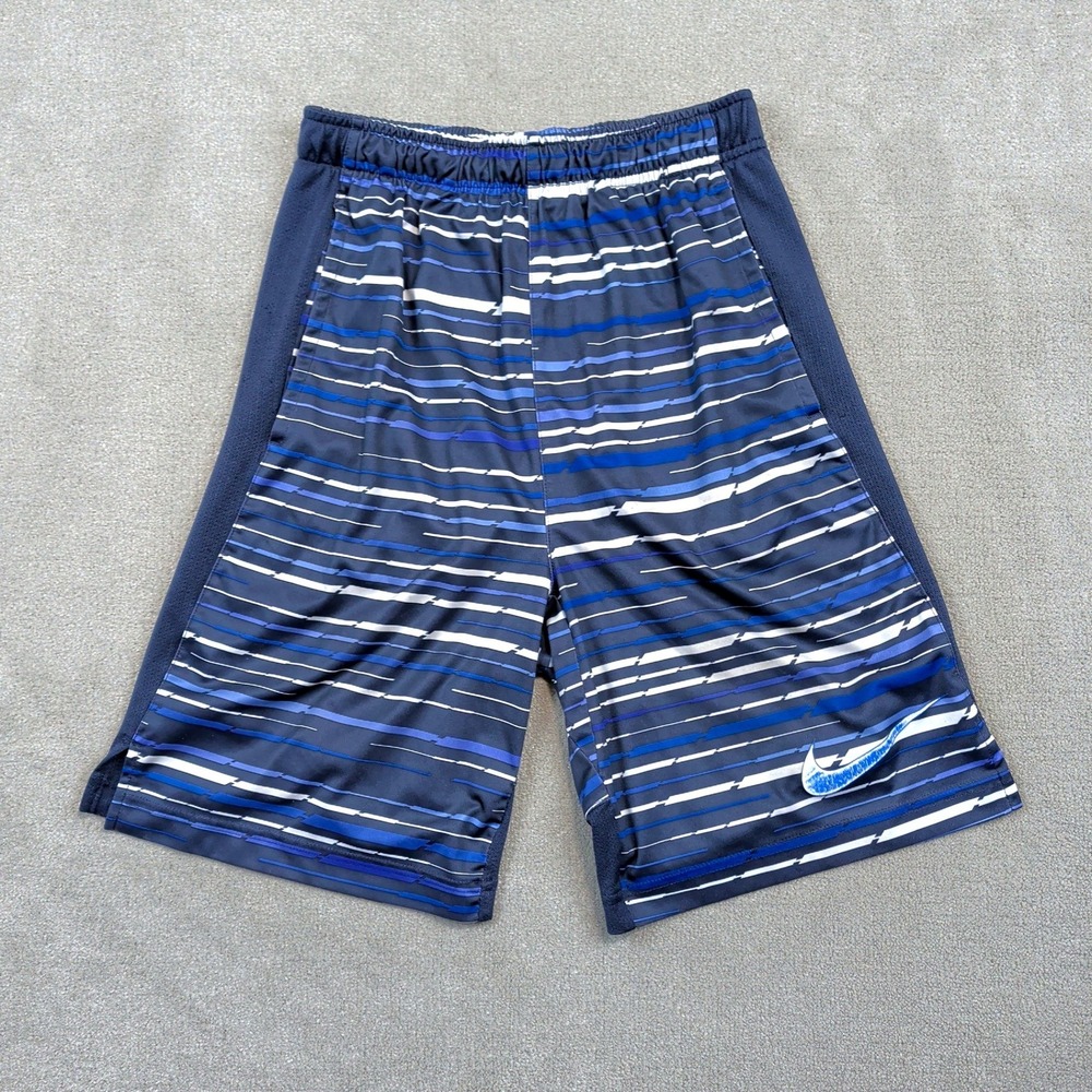 Nike Dri-FIT Boys Shorts Size Large Blue White Striped Athletic Shorts 831152